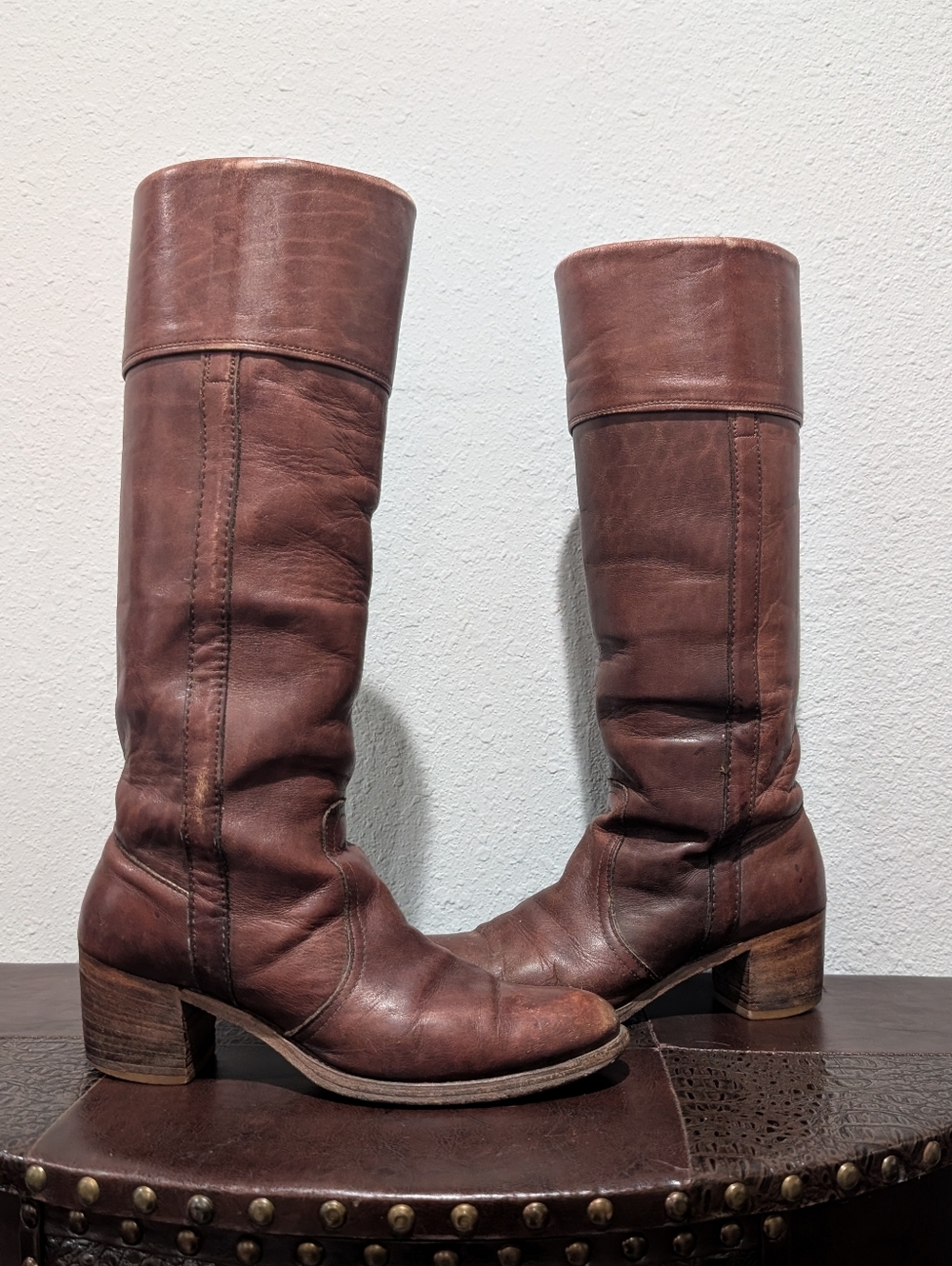 Vintage 80s FRYE Made in USA Tall Leather Campus Boots - Size 9B - Picture 3 of 13